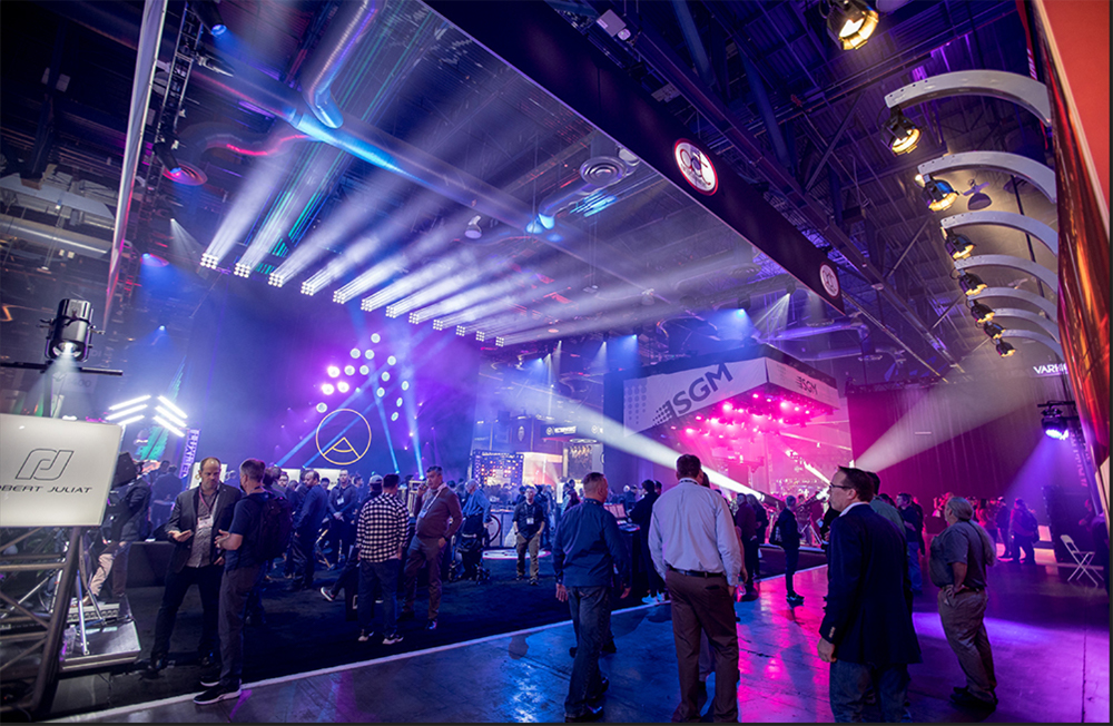 Convention exhibition floor with advanced production lighting